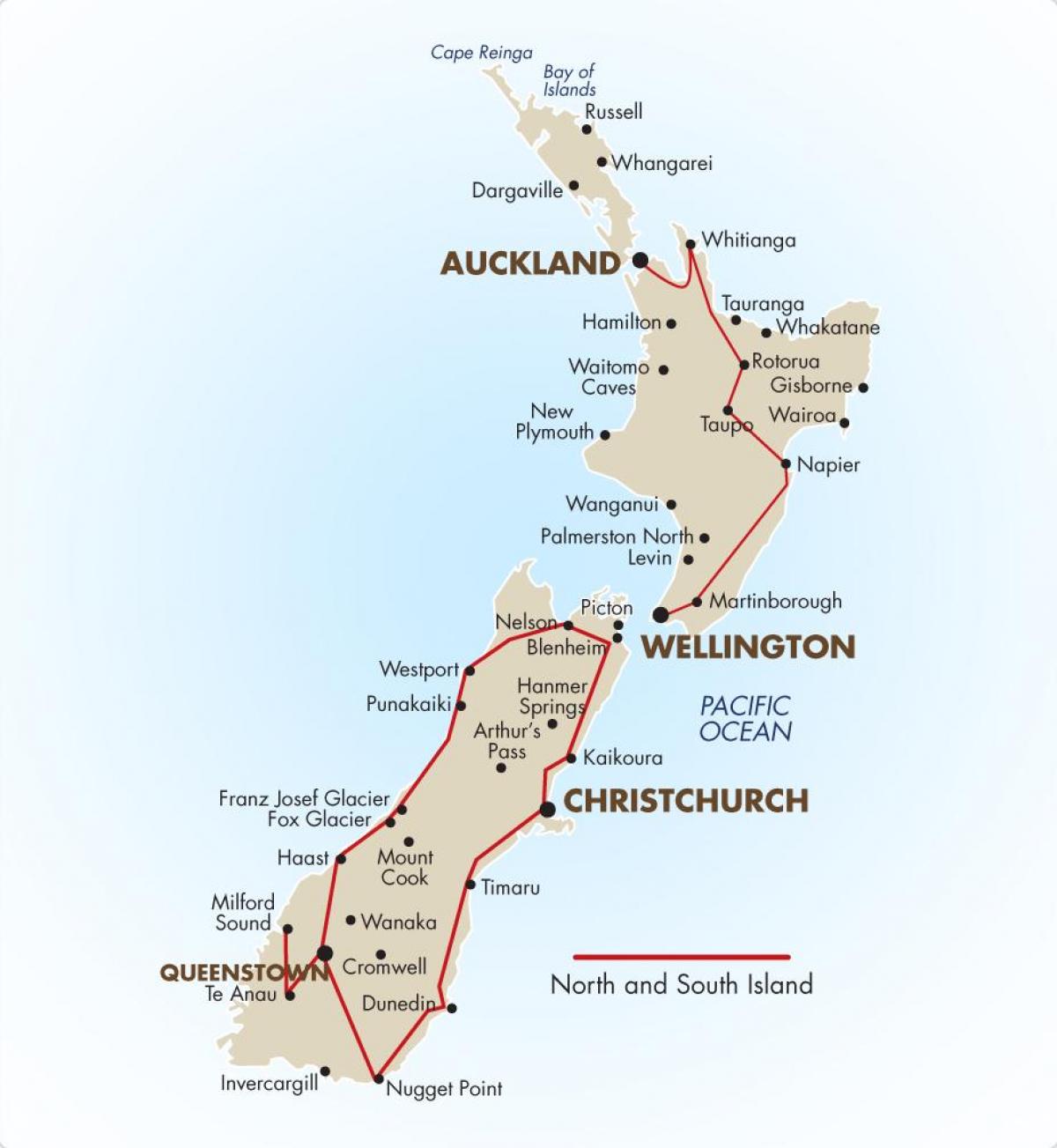 Carte de l'île du sud de nouvelle-zélande de conduite