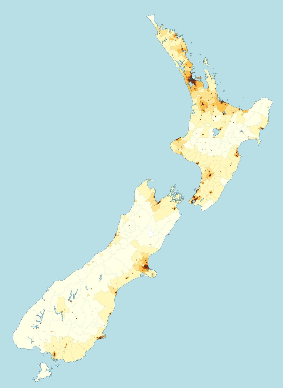 la nouvelle-zélande carte de la densité de la population