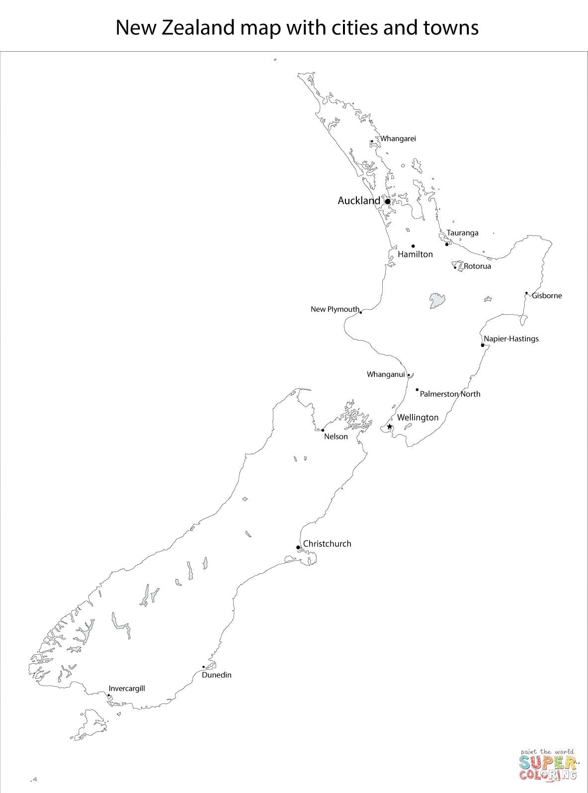 carte de nouvelle-zélande avec les villes et les villes
