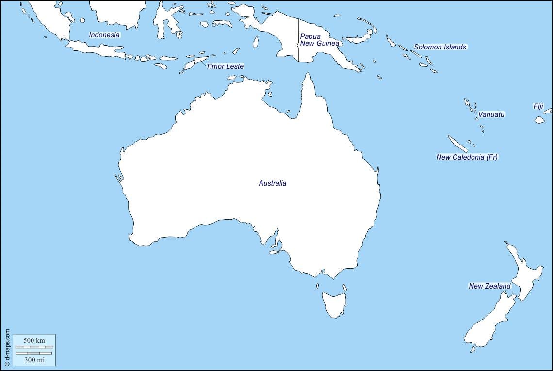carte muette de l'australie et la nouvelle-zélande