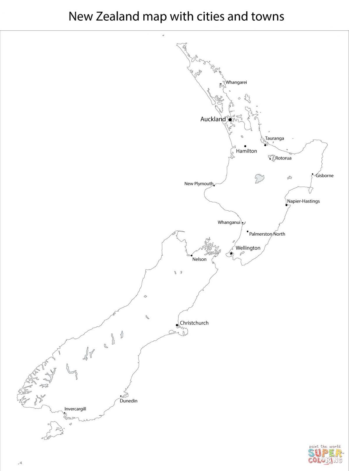 carte de nouvelle-zélande avec les villes et les villes
