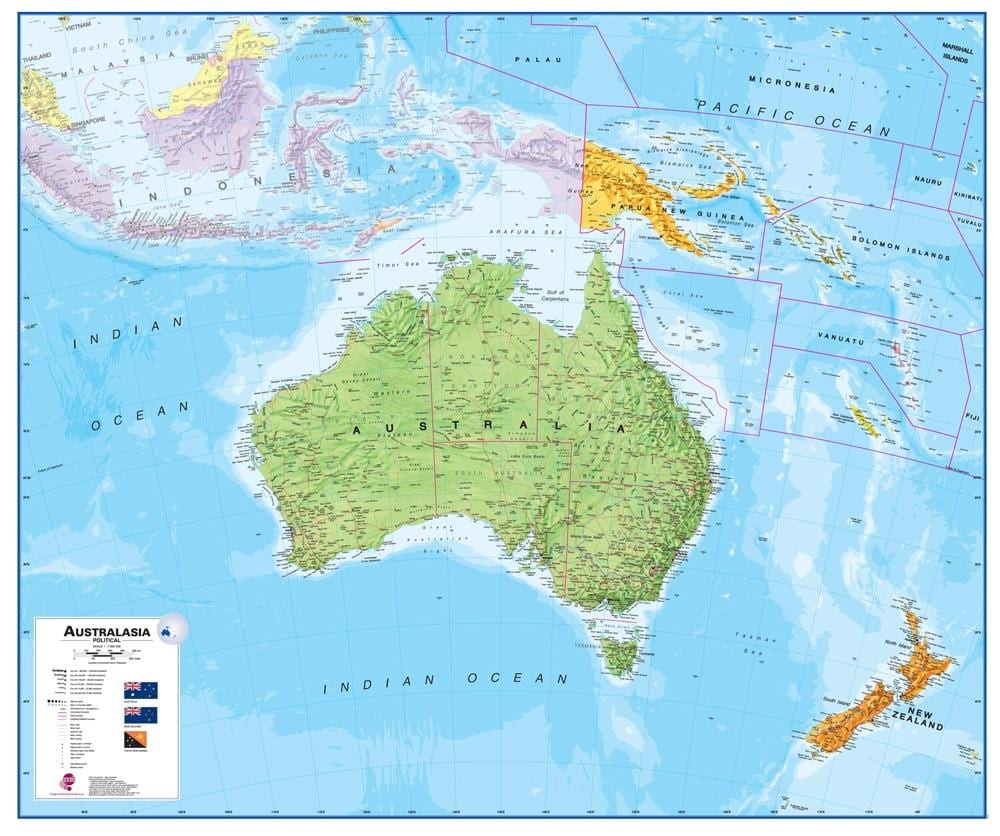 Carte de l'australie et la nouvelle-zélande physique
