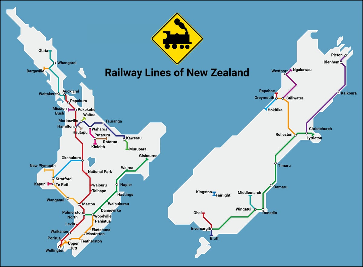 la nouvelle-zélande du réseau ferroviaire de la carte