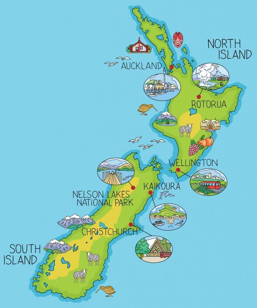 carte de nouvelle-zélande de dessin animé