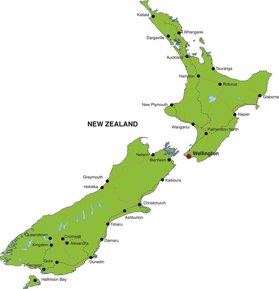 Carte de la nouvelle-zélande états