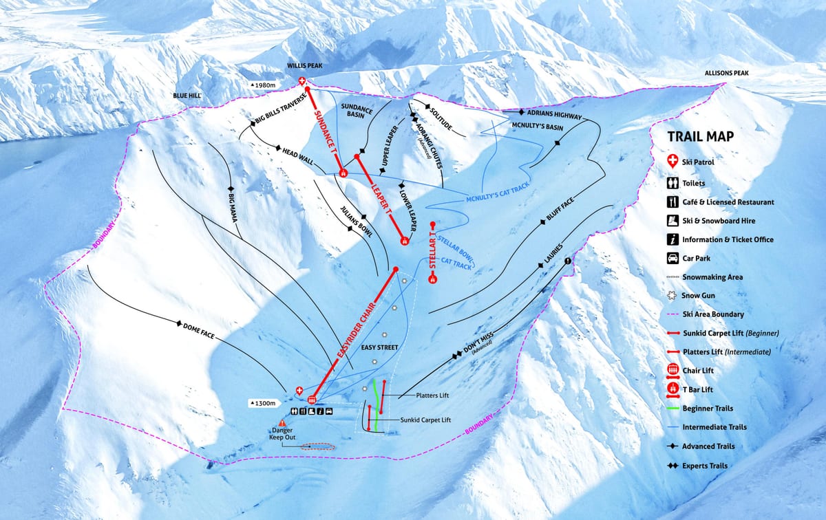 la nouvelle-zélande stations de ski de la carte
