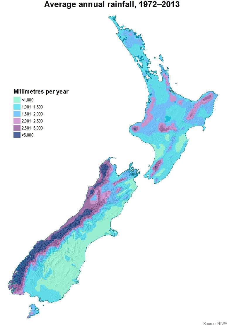 la nouvelle-zélande précipitations carte