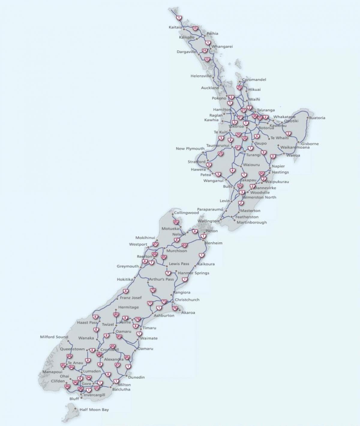 la nouvelle-zélande carte des routes