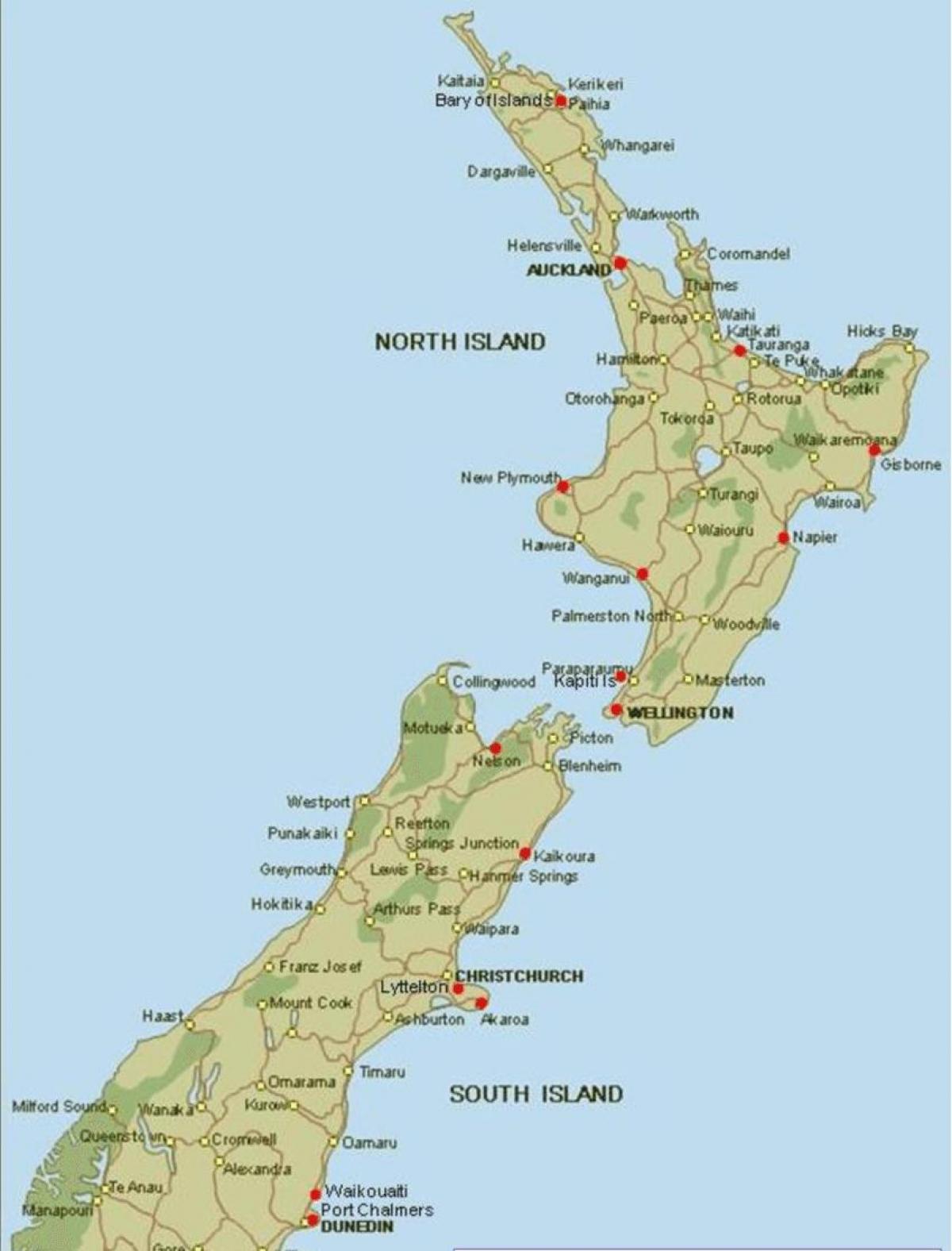 Carte de la nouvelle-zélande ports
