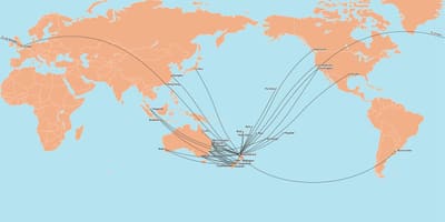Air new zealand la carte de l'itinéraire international