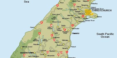 Carte de nouvelle-zélande île du sud de la carte routière