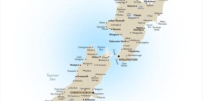 Carte de la nouvelle-zélande, les deux îles