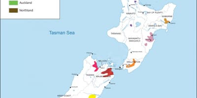 La nouvelle-zélande vin de la carte des régions