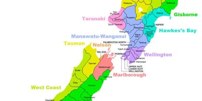 Carte politique de l'australie et la nouvelle-zélande