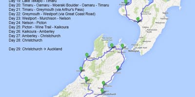 Carte de la nouvelle-zélande voyage sur la route