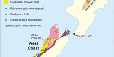 La carte de l'or en nouvelle-zélande 