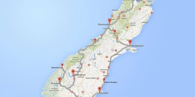Feuille de route détaillée de l'île sud de la nouvelle-zélande